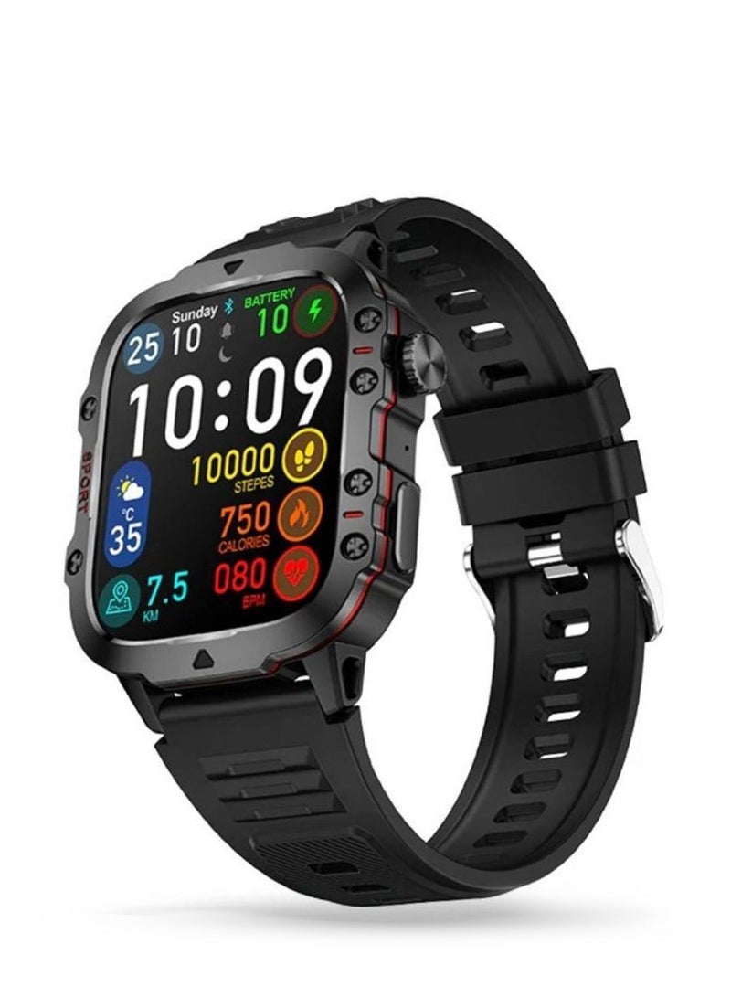 أولون ساعة Aolon Tetra S2 الذكية للرجال مع مكالمات لاسلكية وإشعارات - شاشة عالية الدقة 1.96 بوصة، مقاومة للماء بمعيار IP68، هيكل من سبائك الزنك - Image 1